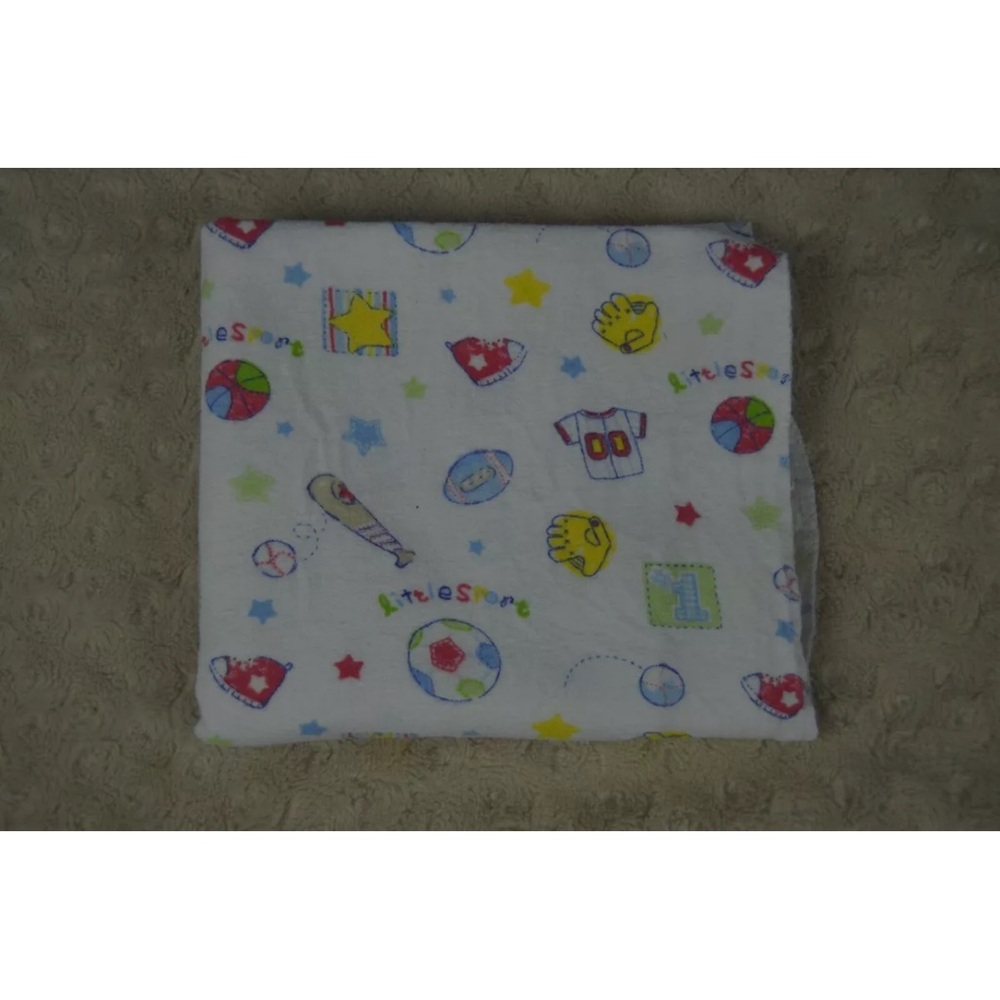 Circo Little Sport Baby Receiving Blanket White Blue Soccer Baseball Stars Shoe